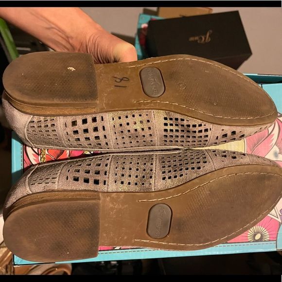 Perforated Leather Metallic Loafer Flats - Picture 4 of 4
